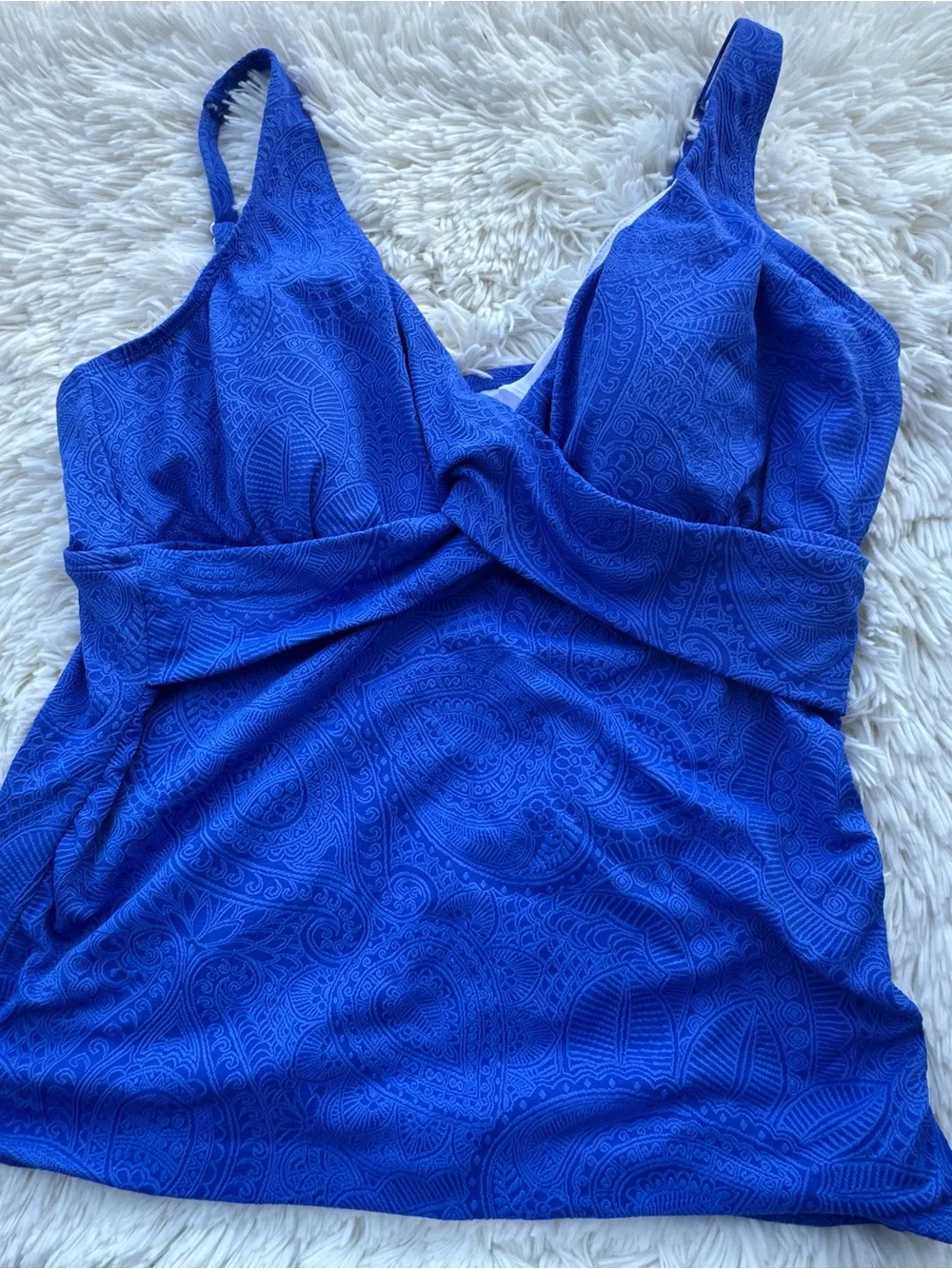 Swim Solutions Blue Textured Paisley Tankini Top - Picture 7 of 9